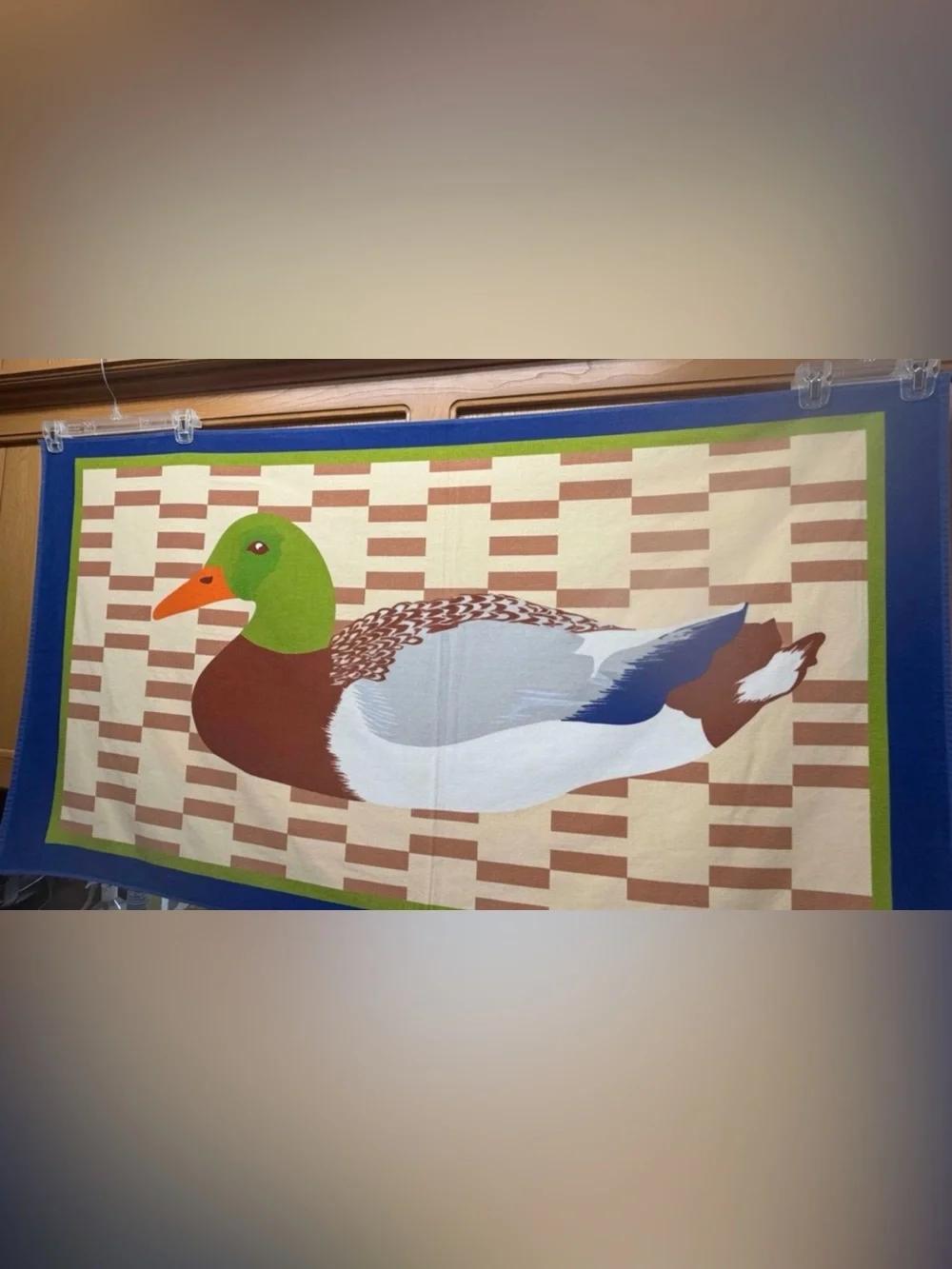 Vintage 80s Mallard Duck Decoy velour Beach Towel made in Brazil